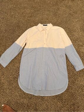 Men's Two-Tone Cream & Light Blue Button-Down Shirt